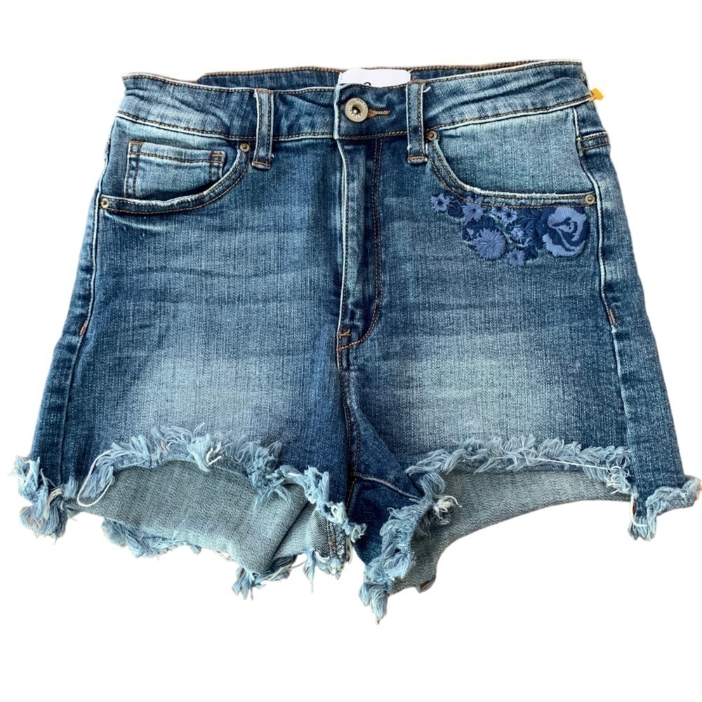 A2 Jeans Los Angeles High Rise Floral Embroidered Pocket Jean Shorts Sz M